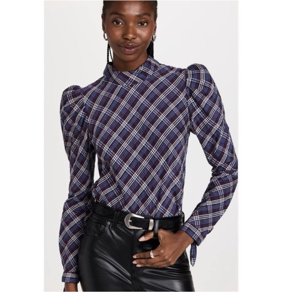 Veronica Beard Tops - Veronica Beard Plaid Isabel Button Down Blouse Puff Sleeve Size 2 Small